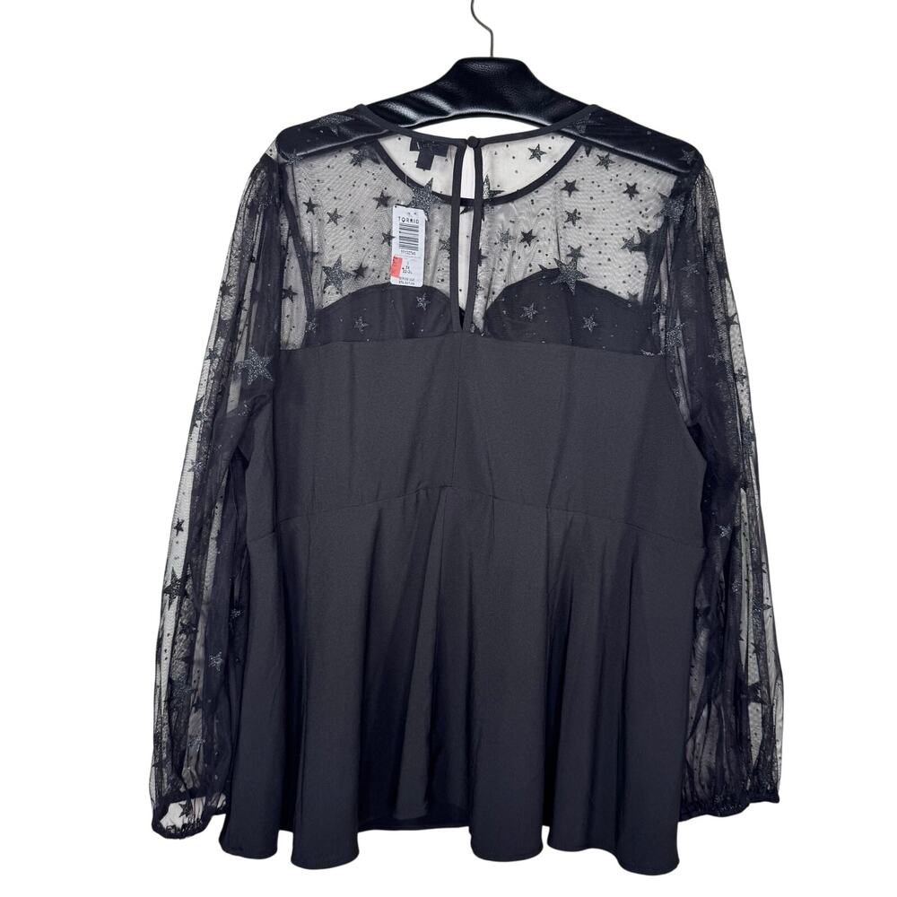 Torrid Whimsigoth Black Mesh Glitter Star Peplum Top 3X Long Sleeve - Picture 3 of 14